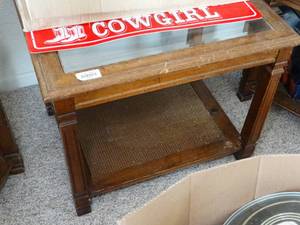 lot 24188 image: Glass Topped Wood End Table  Rectangular