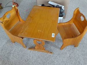lot 24206 image: Kids Sized Wood Table and 2 Chairs
