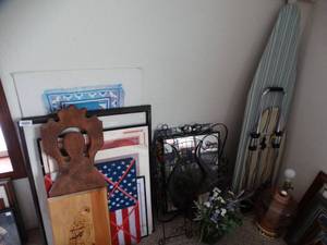 lot 24166 image: Faux Plants  Large Southwest Wall Art and Mirror  Ironing Board  Etc