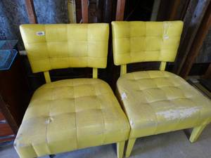 lot 39913 image: Yellow Pleather Retro Side Chairs - Pair - Need TLC