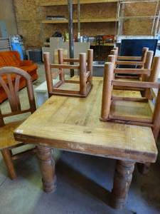 lot 39922 image: Large Dining Table & Chairs - Made in Mexico - Rustic Pine