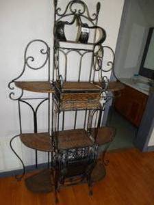 lot 39952 image: Large ornate wicker & iron shelf - wine holder (matches lot 39951)