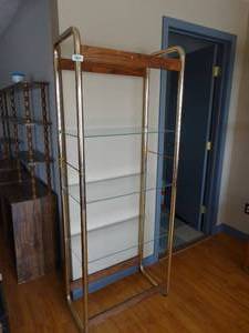 lot 39960 image: Shelving Unit - Made of Metal, Glass & Wood  72 x 28 x 16