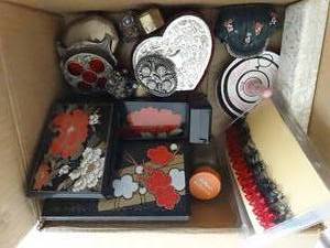 lot 24221 image: Tiny Metal Trinket Boxes, Asian Vintage Box Set, Owls, Crochet Bag and More