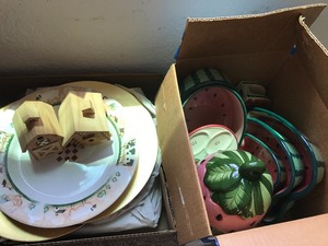 lot 24139 image: Mini-wood Buildings  Trinkets  Watermelon Containers  Plates  Etc