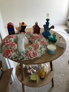 lot 24132 image: Variety of Avon Decorative Bottles  Decanters  Rose Wreath  Make-up