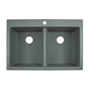 lot 1101 image: Franke 33 in. 4-Hole Primo Dual Mount Composite Granite Double Bowl Kitchen Sink. in Shadow Grey, Shadow Gray. Retail$249