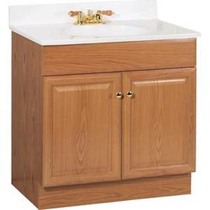 lot 1136 image: Project Source Oak Integral Single Sink Bathroom Vanity with Cultured Marble Top (Common 31-in x 19-in Actual 30.5-in x 18.5-in)