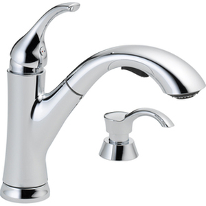 lot 1221 image: Delta Kessler Chrome 1-Handle-Handle Pull-Out SinkCounter Mount Traditional Kitchen Faucet