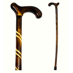 lot 30716 image: RMS Wood Cane - 36 Natural Wood Walking Stick - Handcrafted Wooden Offset Cane for Men or Women (Spiral Derby Handle)