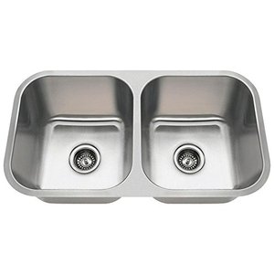 lot 30886 image: 3218A 16-Gauge Undermount Equal Double Bowl Stainless Steel Kitchen Sink