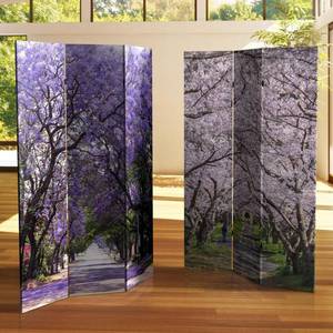 lot 46878 image: Oriental Furniture 6 Ft tall Double Sided Lavender Road Canvas Room Divider, 3 panel