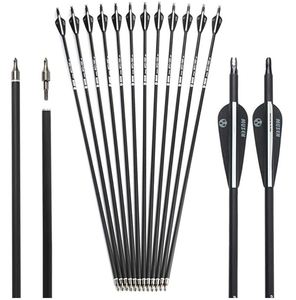 lot 30690 image: Musen 28 Inch30 Inch Carbon Archery Arrows, Spine 500 with Removable Tips, Hunting and Target Practice Arrows for Compound Bow and Recurve Bow, 12 Pcs