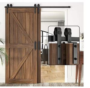 lot 30717 image: WINSOON 6FT Single Track Bypass Barn Door Hardware Double Doors Kit, Heavy Duty Sliding One Track Antique Roller for Cabinet Closet Fit Double 36 Wide Doors