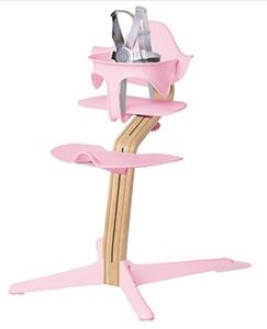 lot 30774 image: Nomi High Chair, Pink  White Oak Wood, Modern Scandinavian Design with a Strong Wooden Stem, Baby through Teenager and Beyond with Seamless Adjustability, Award Winning Highchair Retail Price $379.95