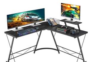 lot 30856 image: Mr IRONSTONE L-Shaped Desk 50.8 Computer Corner Desk, Home Gaming Desk, Office Writing Workstation with Large Monitor Stand, Space-Saving, Easy to Assemble, Black