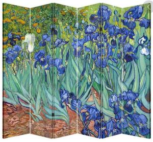 lot 30857 image: 6 Panel Wooden Folding Screen Canvas Privacy Partition Divider- Van Goghs Irise