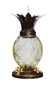 lot 46738 image: Glass Pineapple Hummingbird Feeder with Metal Top and Base Cover