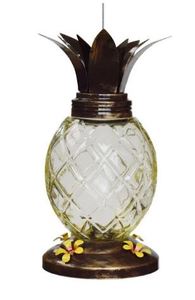 lot 46739 image: Glass Pineapple Hummingbird Feeder with Metal Top and Base Cover