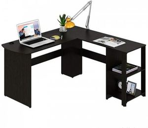 lot 46955 image: Cyrus L Desk with Bookshelves Espresso