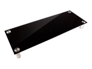 lot 9158 image: Monoprice Large Multimedia Desktop Stand - Black Glass (30.8 x 11in) Stand & Riser, Laptop Stand, Desktop TV Stand, Dual Monitors w Height Adjustable Legs - Workstream Collection