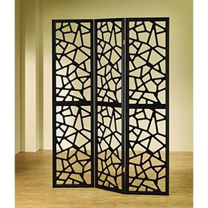 lot 9187 image: 3 Panel Mosaic Room Divider Screen, Black, 52.00 X 0.75 X 70.25H