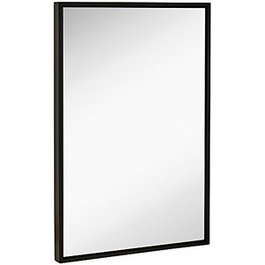 lot 9206 image: Hamilton Hills Clean Large Modern Black Frame Wall Mirror 24 x 36 Contemporary Premium Silver Backed Floating Glass Panel Vanity, Bedroom, or Bathroom Mirrored Rectangle Hangs Horizontal or Vertical