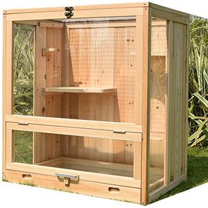 lot 9207 image: Wooden Indoor Chinchilla Ferret Cage - Small Animals House Multi Storey with Glider Pet Home for Hamsters Size L 25.4 W 18.6 H 29.2 Inches Enclosure