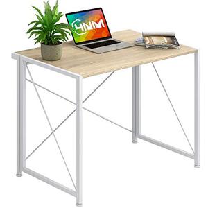 lot 9210 image: 4NM 35.4 Small Desk No-Assembly Folding Computer PC Desk Home Office Desk Laptop Study Writing Table - Natural and White