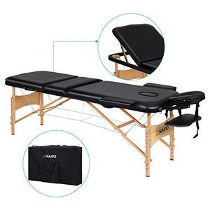 lot 9218 image: Naipo Portable Massage Table Professional Adjustable Folding Bed with 3 Sections Wooden Frame Ergonomic Headrest and Carrying Bag for Therapy Tattoo Salon Spa Facial Treatment
