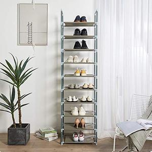 lot 9231 image: FORUP 10 Tiers Stackable Shoe Rack, Adjustable Shoe Storage Organizer Shelf, Non-Woven Fabric Shoe Tower Shelf (Grey)
