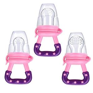 lot 9237 image: 3 Pack Baby Food Feeder Fruit Food Silicone Nipple Teething Toy Reusable Aching Gums Pacifier,Pink