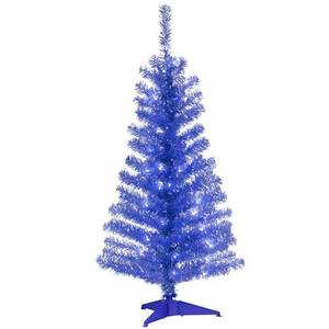 lot 9238 image: National Tree Company 4 Blue Tinsel Tree With Plastic Stand & 70 Clear Lights