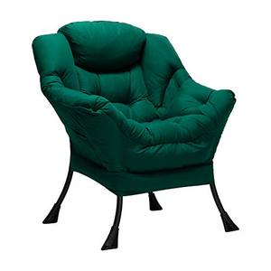 lot 9261 image: HollyHOME Modern Velvet Fabric Lazy Chair, Accent Contemporary Lounge Chair, Single Steel Frame Leisure Sofa Chair with Armrests and A Side Pocket, Thick Padded Back, Green
