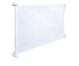 lot 9276 image: Baby Gate. Retractable Safety Gate - Baby Safety Gate and Pet Gate for Stairs, Doors, and More - Mesh Baby Gate with Easy Latch (White)