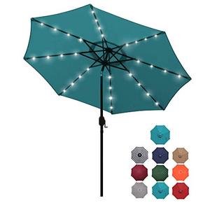 lot 9294 image: Blissun 9 ft Solar Umbrella 32 LED Lighted Patio Umbrella Table Market Umbrella with Tilt and Crank Outdoor Umbrella for Garden, Deck, Backyard, Pool and Beach (Cerulean)