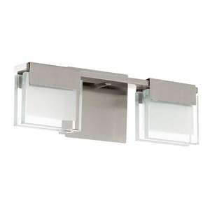 lot 9311 image: Eglo Vicino 12.6 in. W x 5.71 in. H Satin Nickel Dimmable LED Vanity Light with Frosted Glass Rectangular Shades