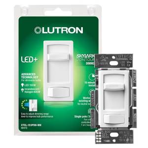 lot 47296 image: lutron ctcl-153pdh-wh skylark contour 150w single pole3-way cfl led dimmer, white