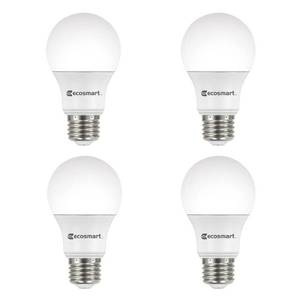lot 49888 image: EcoSmart 60-Watt Equivalent A19 Dimmable Energy Star LED Light Bulb Soft White (4-Pack)