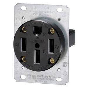 lot 49917 image: Leviton 50 Amp Flush Mount Shallow Single Outlet, Black
