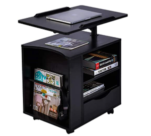 lot 9224 image: AIZ Bedside Desk, Adjustable Height Over Bed Table, Rolling Laptop Cart, Night Stand Drawer, TV Trays, Black (Right Side)