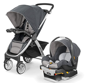 lot 9267 image: Chicco Bravo Trio Travel System with Full Size Stroller, Convertible Frame Stroller, One-Hand Compact Fold, Extendable Canopy and KeyFit 30 Infant Car Seat, Nottingham