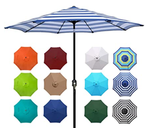 lot 9331 image: 9 STRIPED PATIO UMBRELLA CRANK OPEN & CLOSE SYSTEM