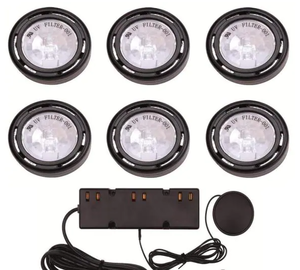 lot 49812 image: Commercial Electric 6-Light Xenon Black Under Cabinet Puck Light Kit
