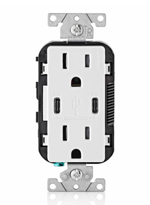 lot 49817 image: Leviton- Decorate- USB In-Wall Charger Outlet- 6 AMP (30W) USB Charger- Dual Type C With Power Delivery ( PD )