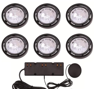 lot 49885 image: Commercial Electric 6-Light Xenon Black Under Cabinet Puck Light Kit