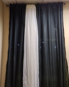lot 21042 image: (lot of 3) 84 inch long sheer curtains plus curtain rod