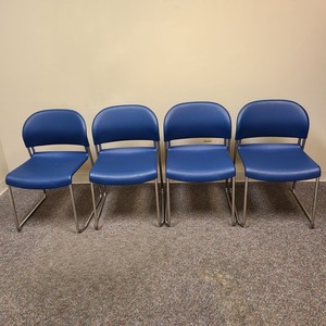lot 21092 image: lot of 4 dark blue & polished metal stackable cafe chairs