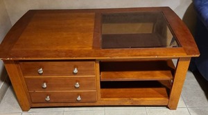 lot 21003 image: wood coffee table with beveled glass