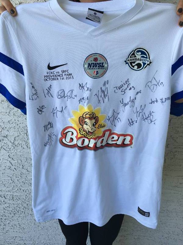 lot 15 image: FCKC Game-Worn Jersey from the 2015 NWSL Champions (signed by entire team)
